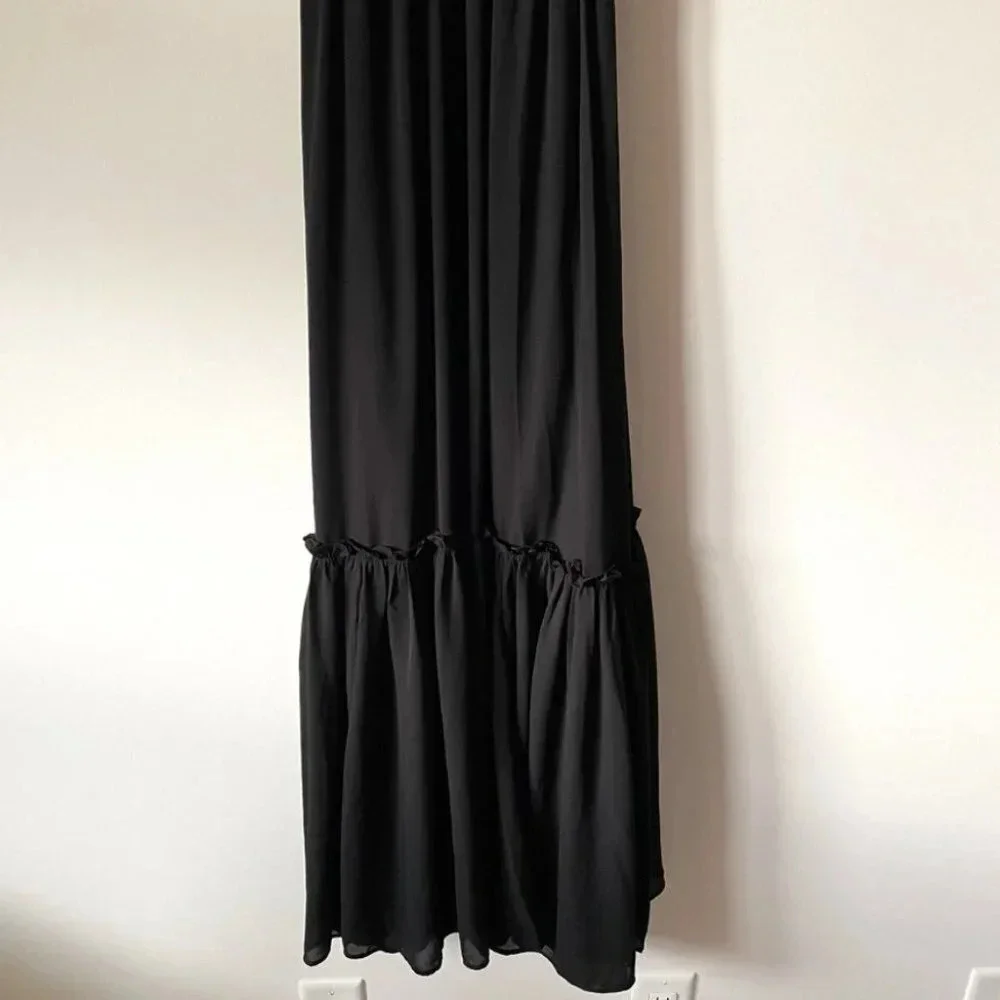 Abercrombie & Fitch Floaty Femme Ruffle V Neck Maxi Dress Black Sz XS